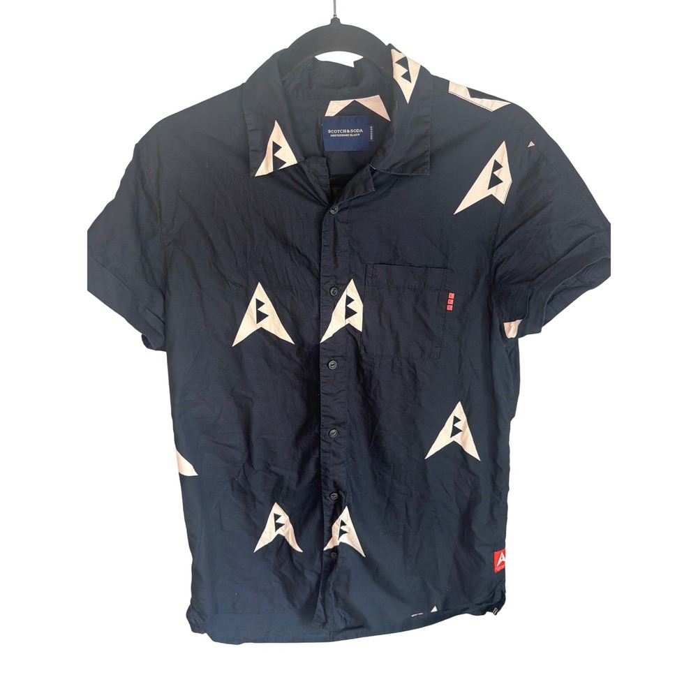Scotch & Soda Amsterdams Blauw Mens Navy Geometric Print Button Up Shirt Small